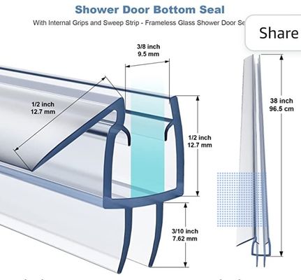 الشريط الواضح PVC حمام الختم ل 3/8 بوصة عبارة عن باب دش زجاجي بدون إطار 2000MM الطول